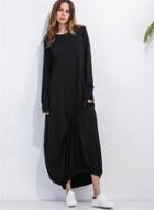 Oasap Casual Long Sleeve Loose Fit Solid Maxi Dress