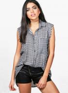 Oasap Simple Turn-down Collar Sleeveless Plaid Shirt