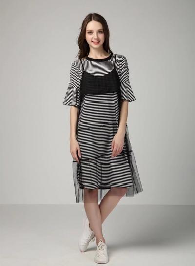 Oasap Round Neck Flare Sleeve Loose Mesh Dress