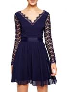 Oasap Women's Fashion V Neck Long Lace Sleeve Mini Skater Dress