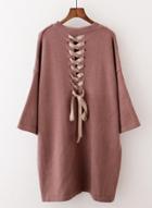 Oasap Fashion 3/4 Sleeve Back Lace-up Knit Sweater