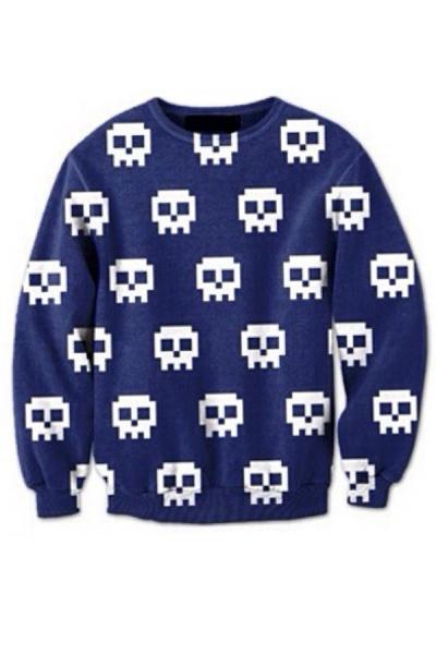 Oasap Royal Blue Geo Print Sweatshirt