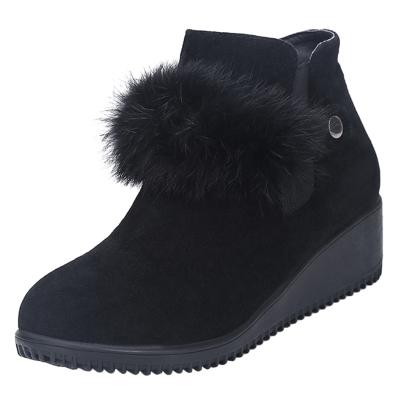Oasap Round Toe Faux Fur Solid Color Wedge Heels Winter Boots