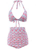 Oasap Halter Neck Sleeveless Flamingo Printed Swimwear