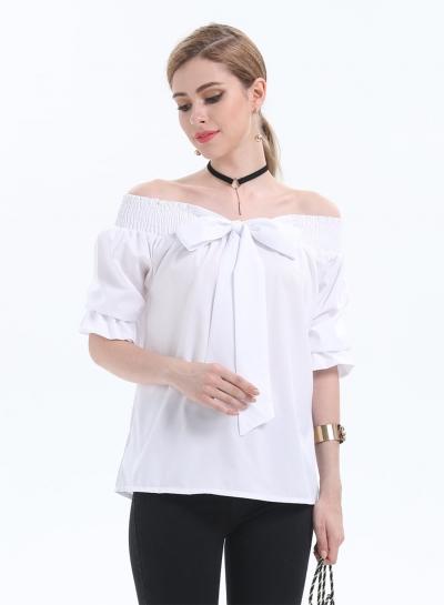 Oasap Slash Neck Lace-up Tee Shirt