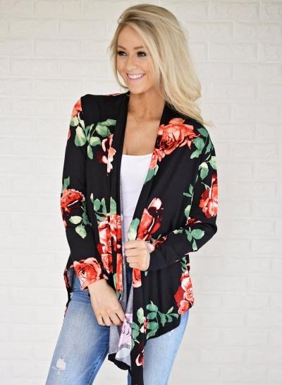 Oasap Long Sleeve Floral Printed Coat