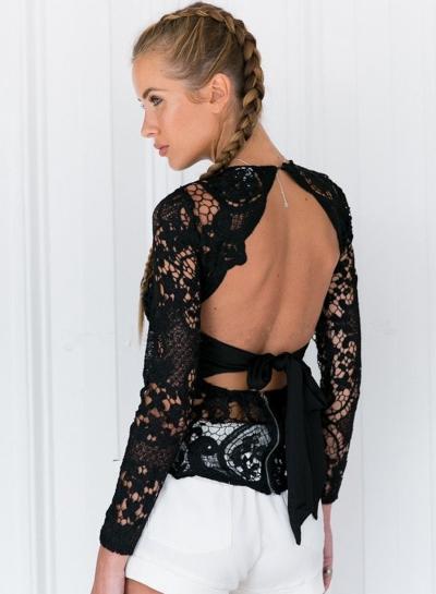 Oasap Fashion Lace Long Sleeve Blouse