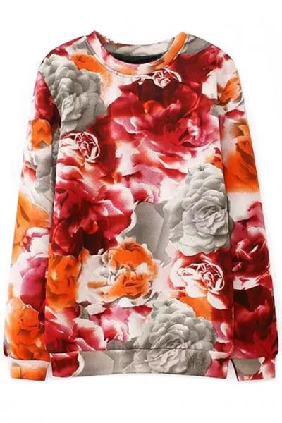 Oasap Pretty Graphic Peony Print Sweatshirt