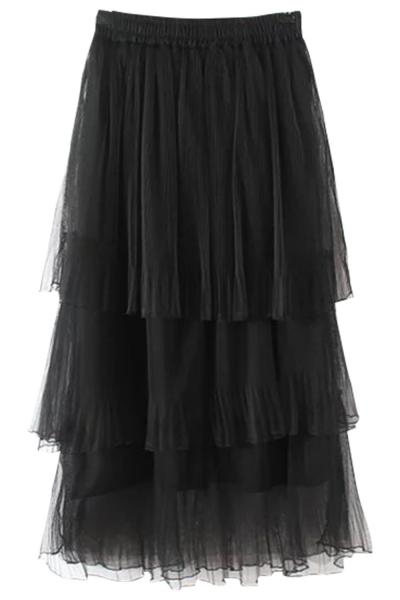 Oasap Women Layered Elastic Waist Maxi Mesh Skirt