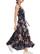 Oasap Women's Spaghetti Strap Deep V Neck Backless Floral Print Maxi Dress