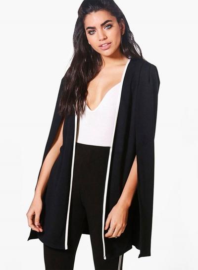 Oasap Color Block Placket Open Front Loose Fit Cape Coat