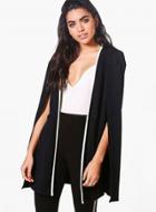 Oasap Color Block Placket Open Front Loose Fit Cape Coat