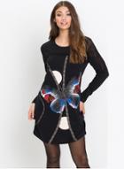 Oasap Casual Long Sleeve Butterfly Printed Longline Sweatshirt