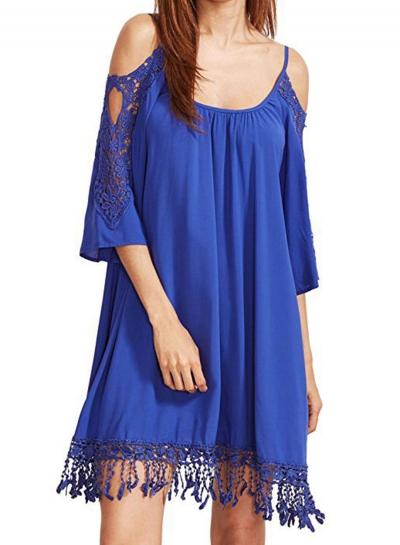 Oasap Spaghetti Strap Sccop Neck Lace Panel Dress