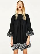 Oasap Long Sleeve Floral Embroidery Pullover Dress