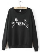 Oasap Round Neck Long Sleeve Cat Printed Sweatshirt