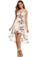 Oasap V Neck Sleeveless Asymmetric Floral Printed Dresses