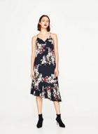 Oasap Classic Floral Print Slip Midi Dress