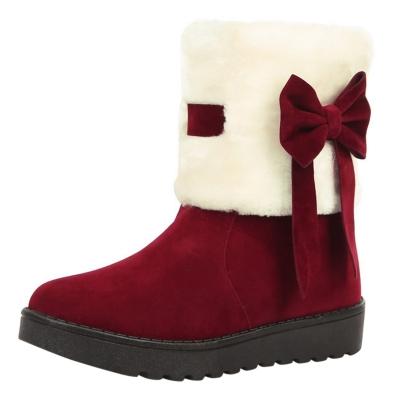 Oasap Color Block Bow Round Toe Flat Snow Boots
