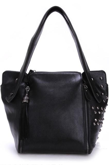 Oasap Rivet Side Zipper Trim Shoulder Bag With Tassel Charm