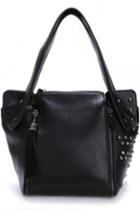 Oasap Rivet Side Zipper Trim Shoulder Bag With Tassel Charm