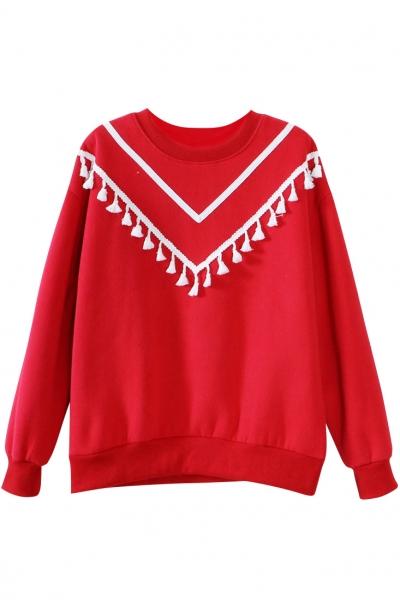 Oasap Chic Chevron Pattern Tasseled Sweatshirt