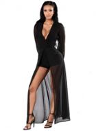 Oasap Deep V Neck Long Sleeve Romper Maxi Dress