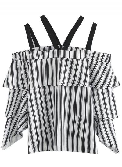 Oasap Fashion Halter Off Shoulder Ruffle Striped Blouse