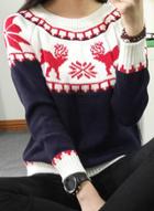 Oasap Fashion Christmas Deer Loose Knit Sweater