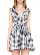 Oasap Women's V Neck Cut Out Waist A Line Short Plaid Dress