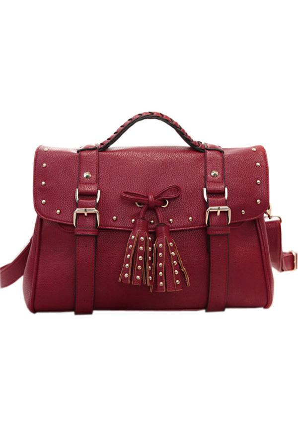 Oasap Bowknot Tasseled Shoulder Bag