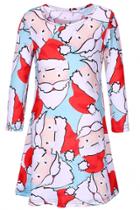 Oasap Fancy Round Neck Long Sleeve Cartoon Santa Claus Printing Dress