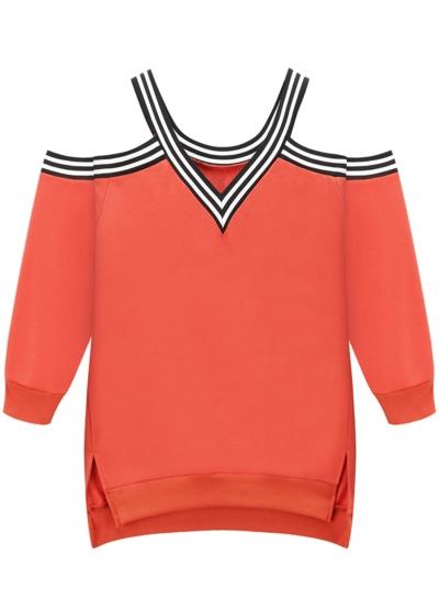 Oasap V Neck Off Shoulder Striped Loose Sweatshirt