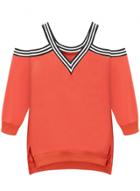 Oasap V Neck Off Shoulder Striped Loose Sweatshirt