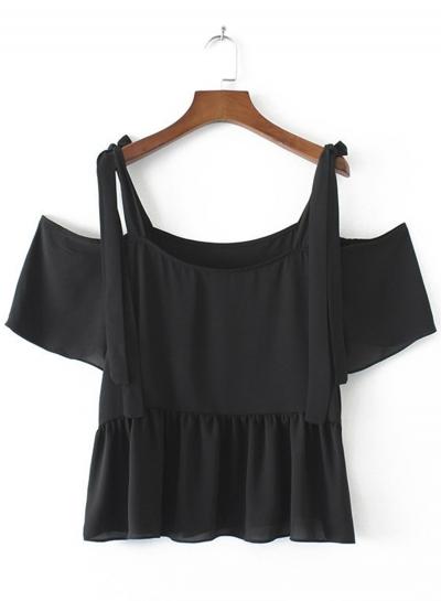 Oasap Off Shoulder Flounce Panel Blouse