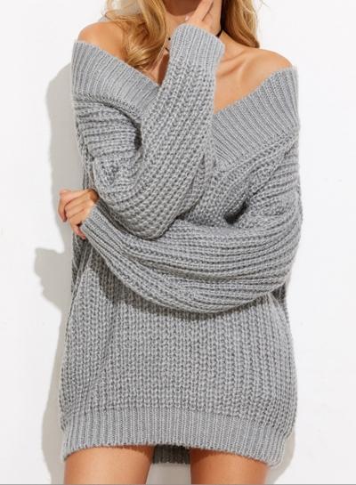 Oasap Deep V Neck Long Sleeve Off Shoulder Pullover Sweater