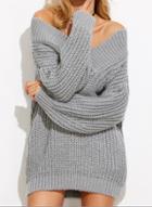 Oasap Deep V Neck Long Sleeve Off Shoulder Pullover Sweater