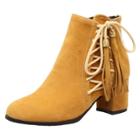 Oasap Round Toe Solid Color Tassels Decoration Med Heel Boots
