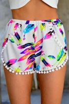 Oasap Multi-color Feather Print Elastic Waist Shorts