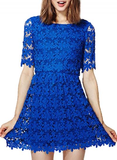 Oasap Women's Floral Lace Trim Keyhole Back Dress