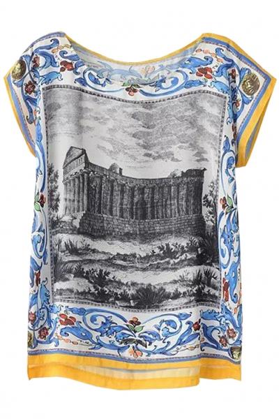 Oasap Vintage Ornate Grey High-low Blouse
