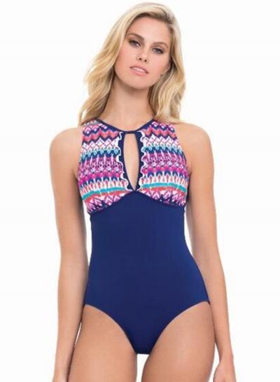 Oasap Round Neck Sleeveless Printed One Piece Swimwear
