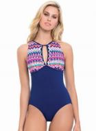 Oasap Round Neck Sleeveless Printed One Piece Swimwear