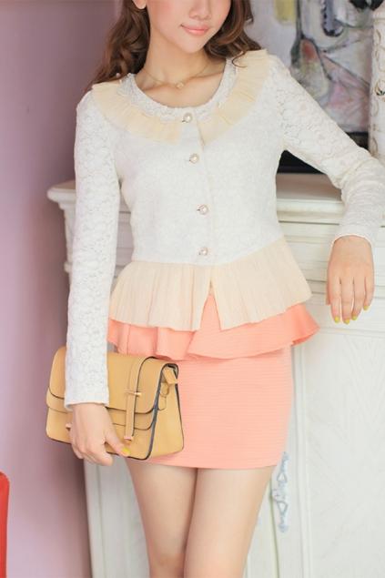 Oasap Lace Embellished Peplum Skirt