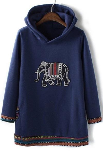 Oasap Tribal Elephant Fleece Hoodie