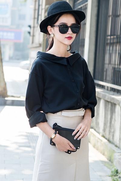 Oasap Modernist Peter Pan Collar Button Down Shirt