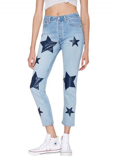 Oasap Women's Pentagram Patchwork Ankle Length Denim Pants