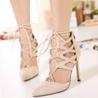 Oasap Pointed Toe Lace Up High Heels Pumps