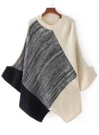Oasap Round Neck Batwing Sleeve Color Splicing Sweaters