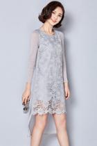 Oasap Stylish Lace Paneled High Low Design Dress